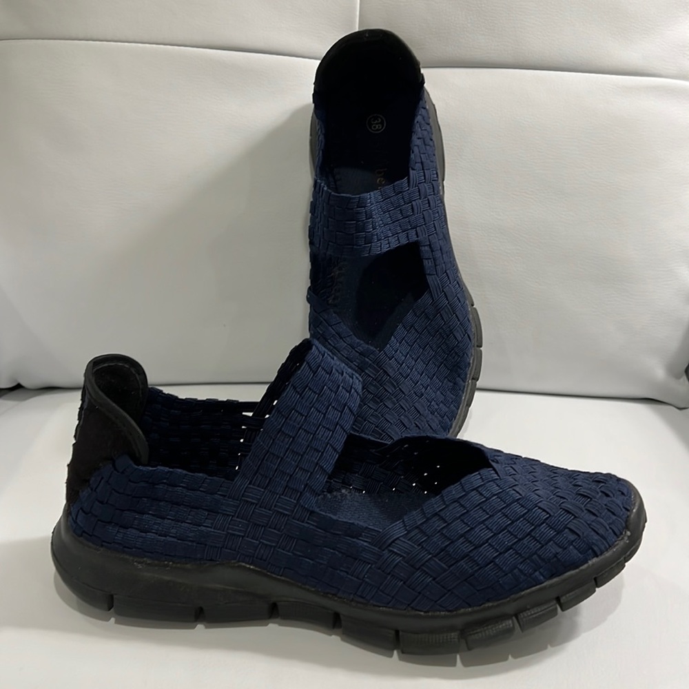 Bernie Mev navy lightweight woven Lulia flats